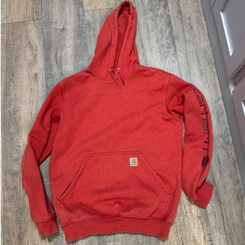 Carhartt Red-Orange Loose Fit‎ Cotton Blend Hoodie Sweatshirt Men's Small